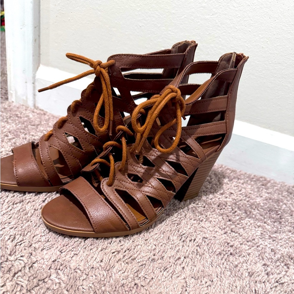 Brown lace up booties